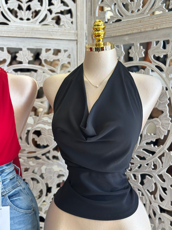 Draped Open Back Top- Estira, Stretchy
