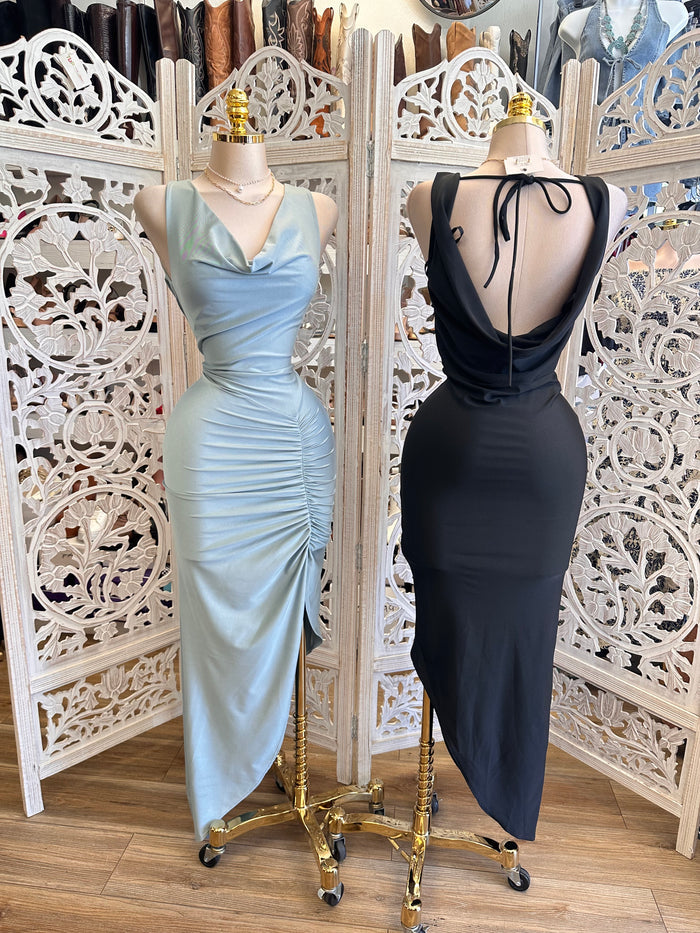 Draped Ruched Formal Dress- Stretchy, Estira