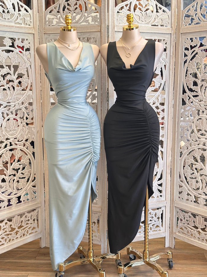 Draped Ruched Formal Dress- Stretchy, Estira