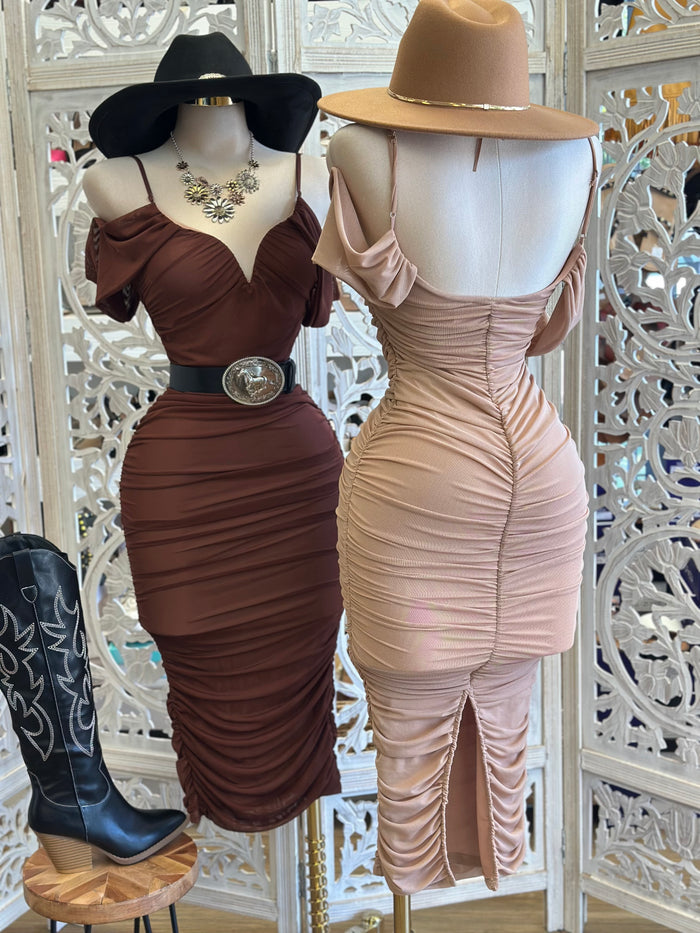 Draped Ruched Midi Bodycon Dress-Estira Stretchy