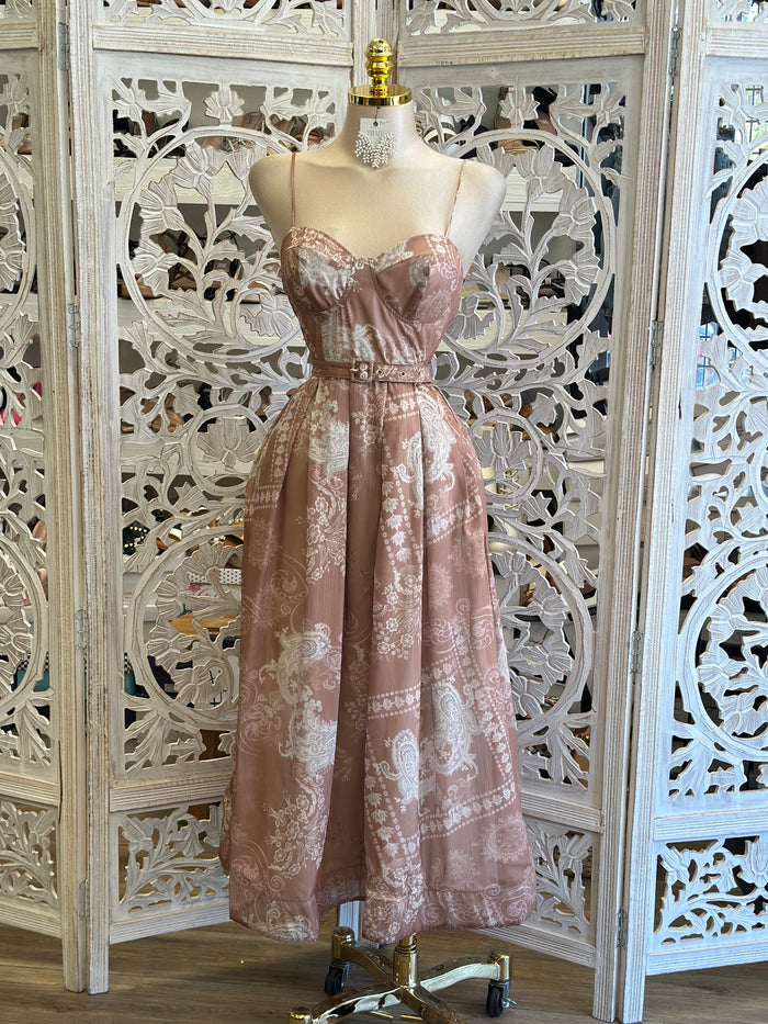 Dusty Rose Rodeo Midi Dress- Slightly Stretchy, Estira Poco