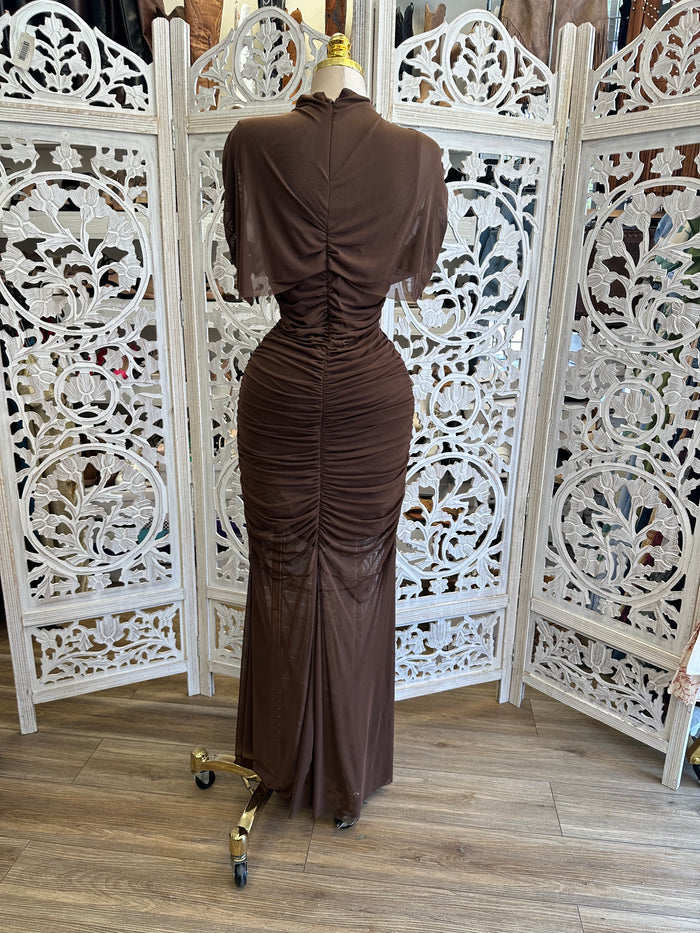 Earth Brown Shawl Maxi Dress- Stretchy, Estira