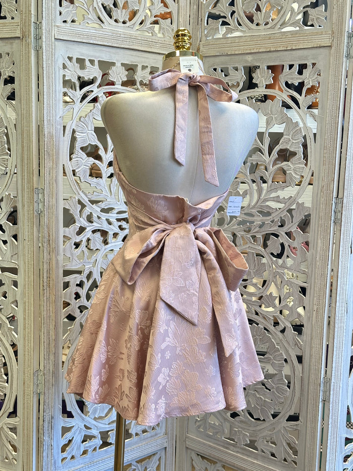 Embedded Floral Rose Mini Dress- No Estira, Not Stretchy