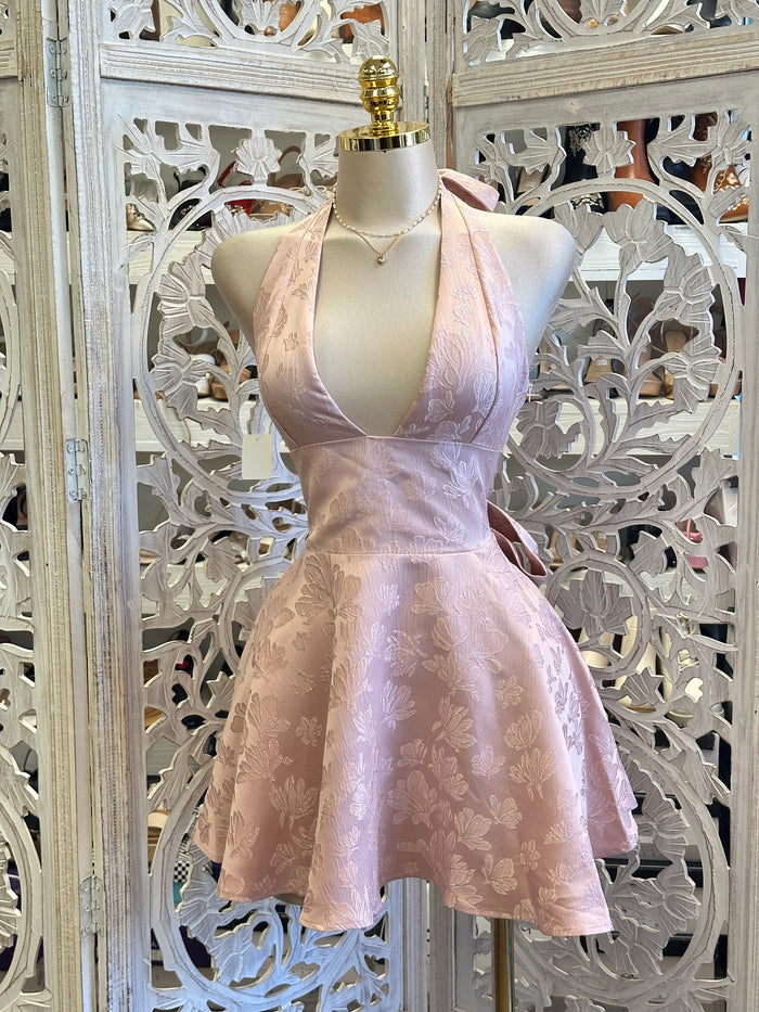 Embedded Floral Rose Mini Dress- No Estira, Not Stretchy