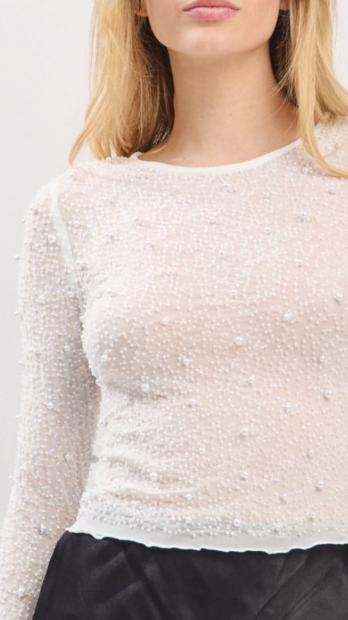 Embellished Bone Blouse- Estira, Stretchy