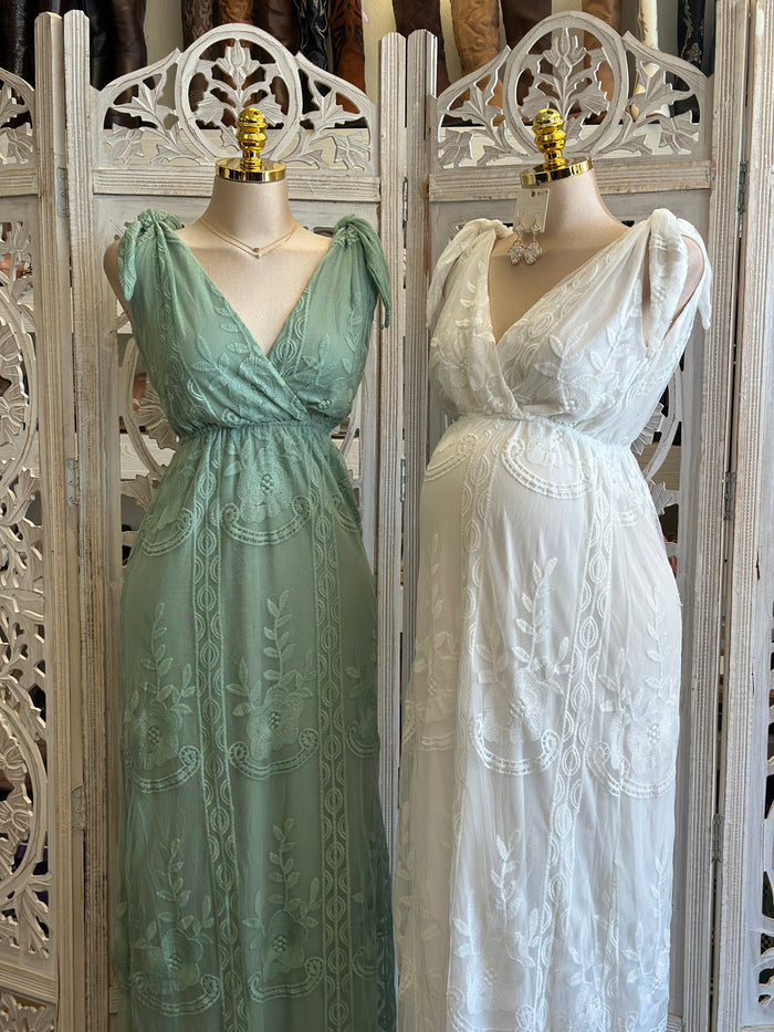Embroidered V Maxi Dress- Stretchy, Estira