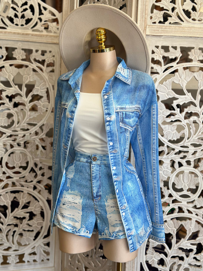 Faux Denim Print Set- Spandex Stretchy(not real denim), Licra Estira(imitación mezclilla)