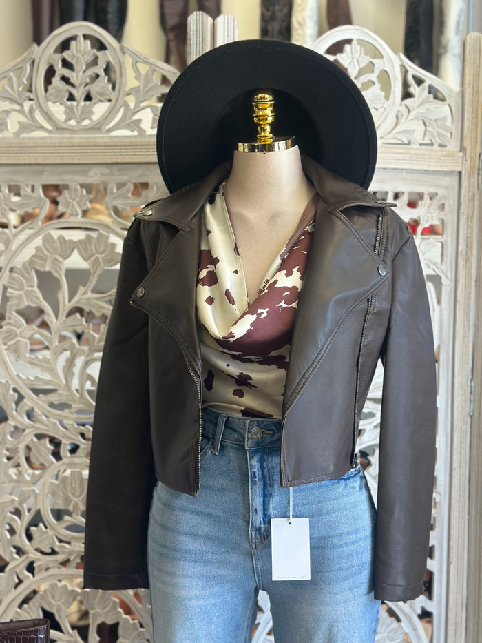 Faux Leather Cropped Jacket