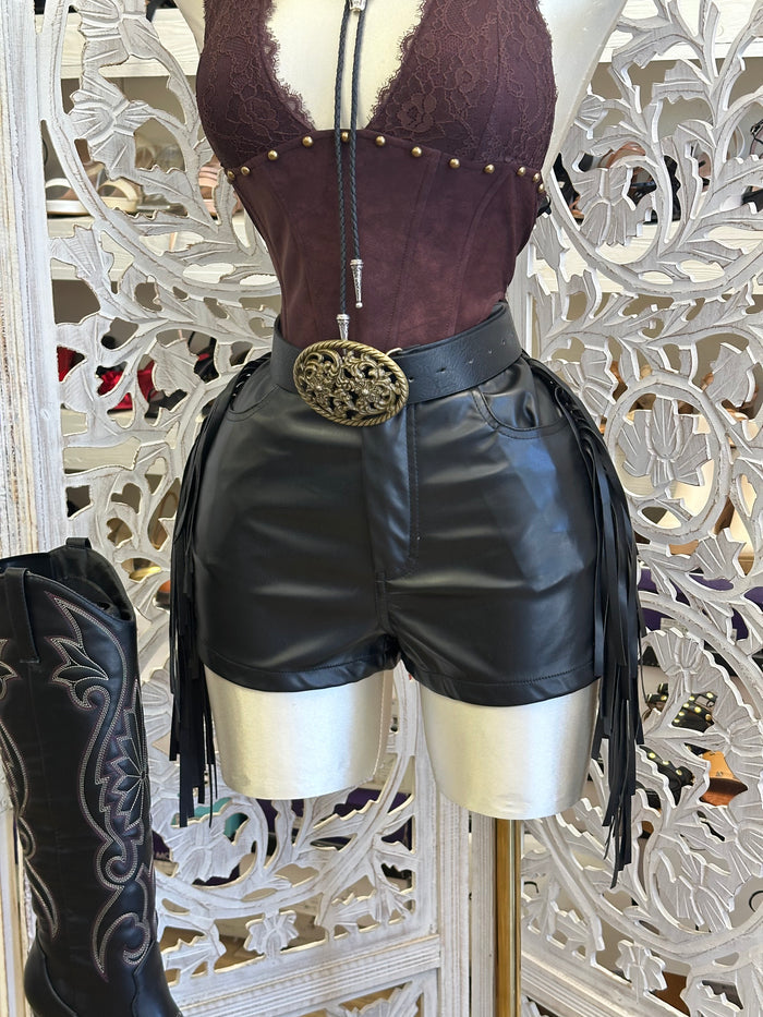 Faux Leather Fringe Shorts - Stretchy, Estira