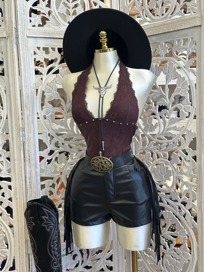 Faux Leather Fringe Shorts - Stretchy, Estira