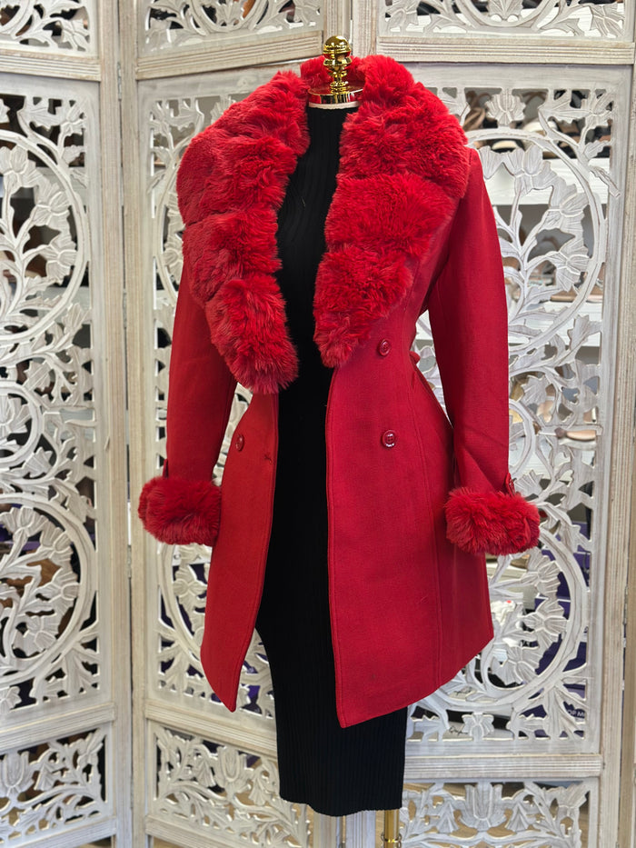 Faux Leather Fur Lined Coat- Not Stretchy, No Estira