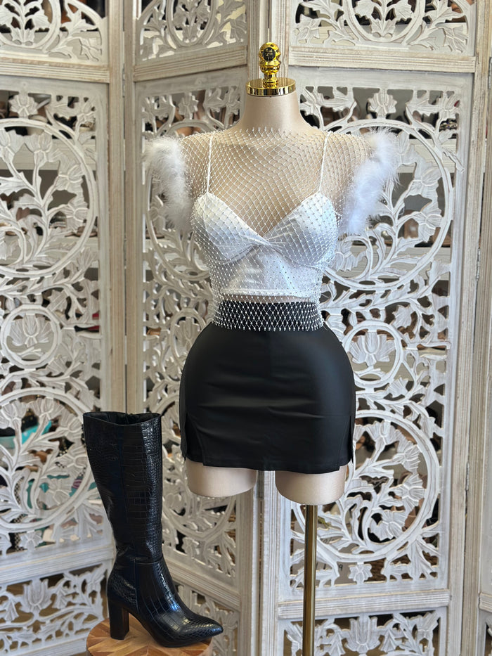 Feathered Netted Top and Undershirt  - Estira, Stretchy