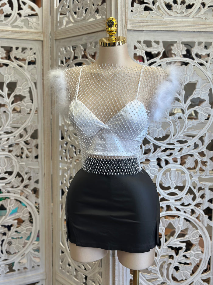 Feathered Netted Top and Undershirt  - Estira, Stretchy