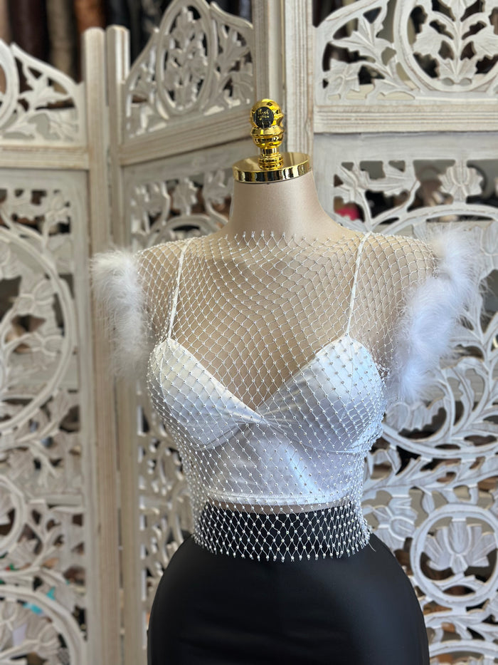 Feathered Netted Top and Undershirt  - Estira, Stretchy