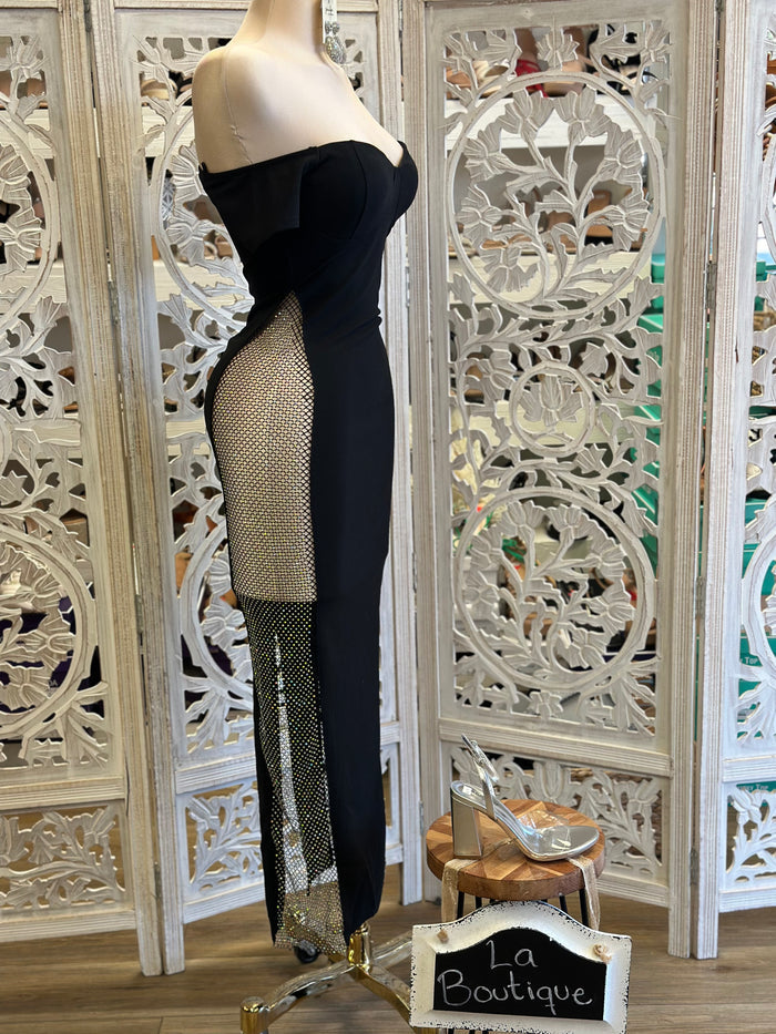 Fishnet Rhinestone Heartline Dress- Stretchy, Estira