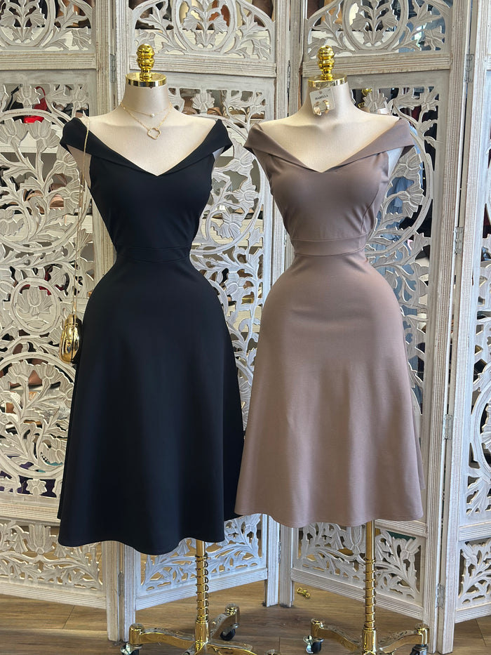 Fit and Flare Midi Dress -Estira, Stretchy