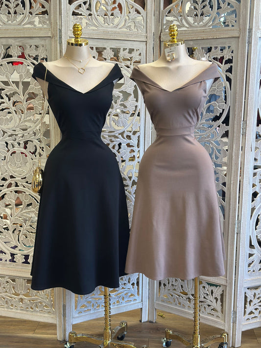 Fit and Flare Midi Dress -Estira, Stretchy