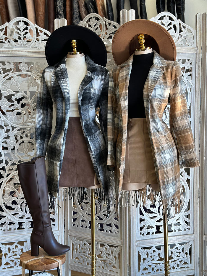 Fitted Plaid Midi Coat- Not Stretchy, No Estira