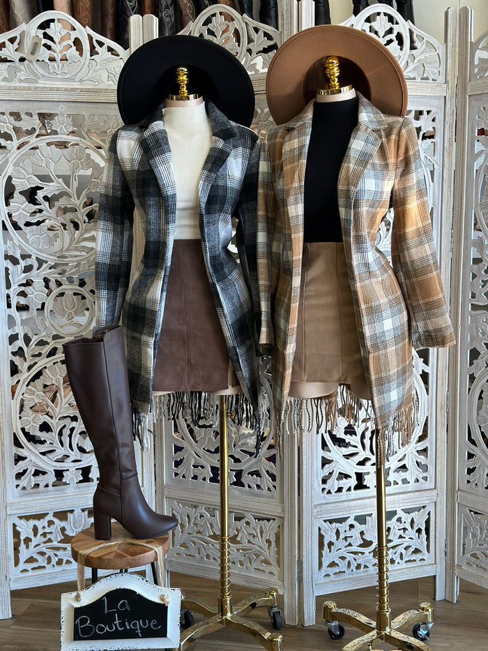 Fitted Plaid Midi Coat- Not Stretchy, No Estira