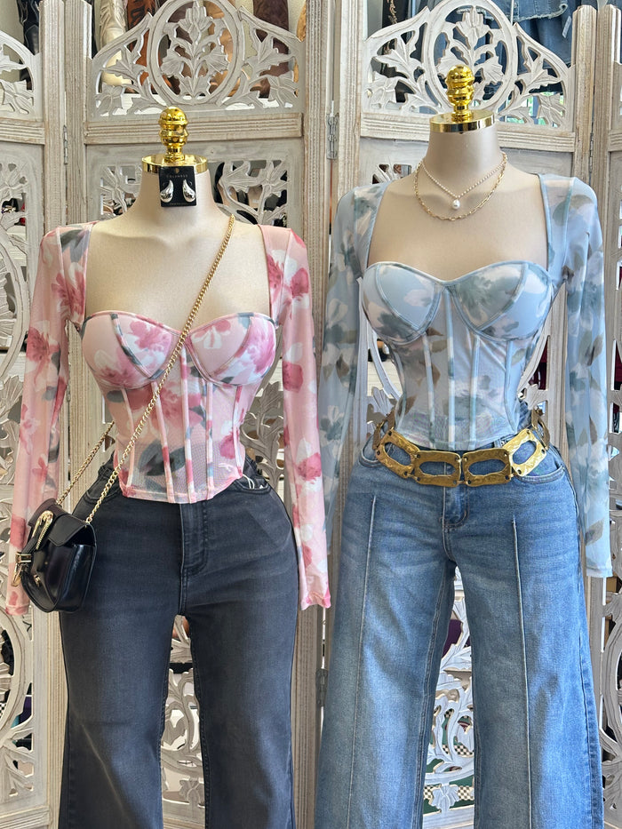Floral Corset Blouse - Estira, Stretchy