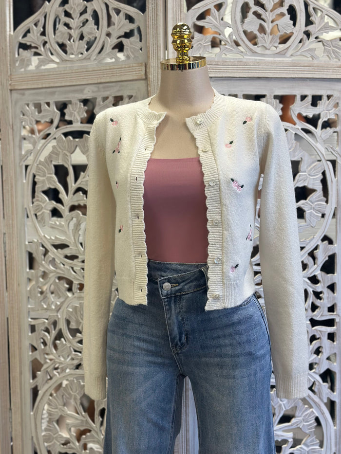 Floral Embroidered Dainty Sweater