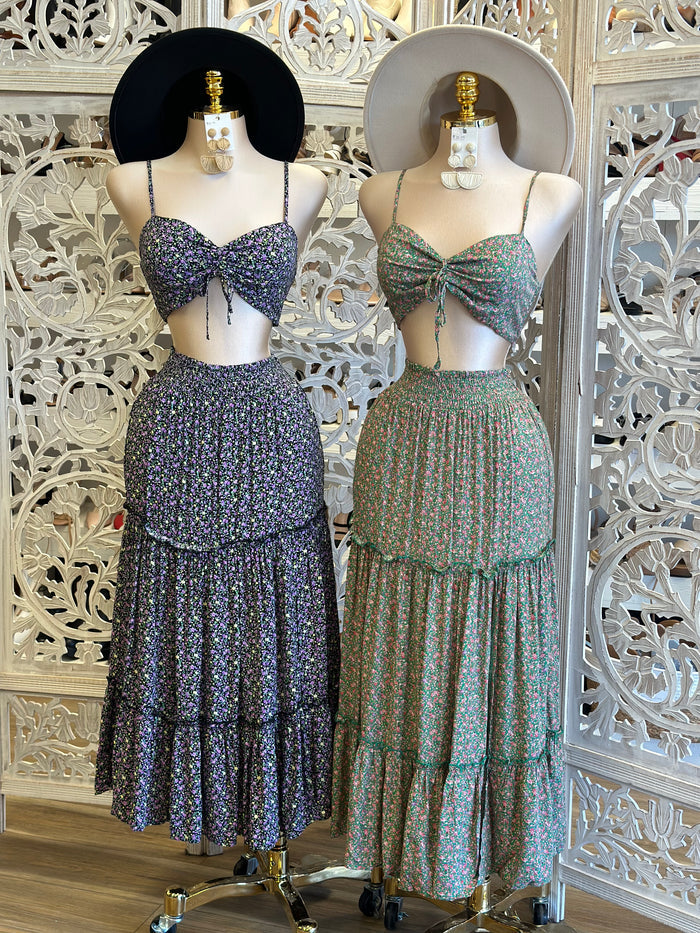 Floral Maxi Skirt Set - Estira, Stretchy