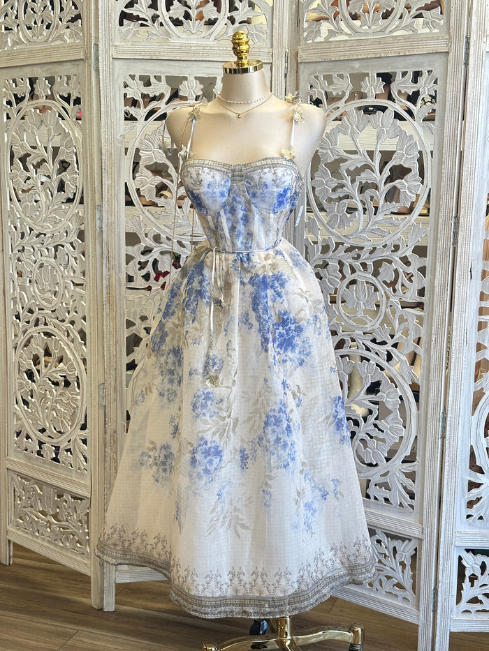 Floral Strap Blue Dress -Estira , super Stretchy (Copy)