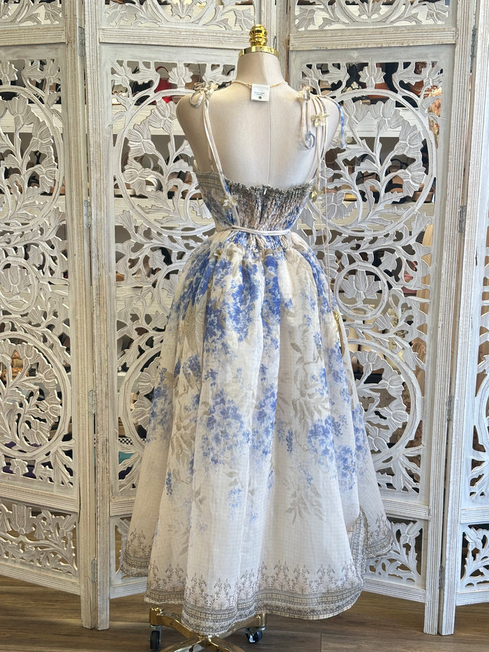 Floral Strap Blue Dress -Estira , super Stretchy (Copy)