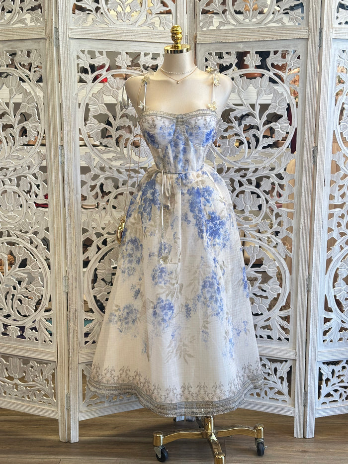 Floral Strap Blue Dress -Estira , super Stretchy (Copy)