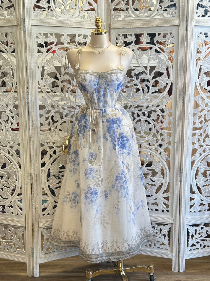 Floral Strap Blue Dress -Estira , super Stretchy (Copy)