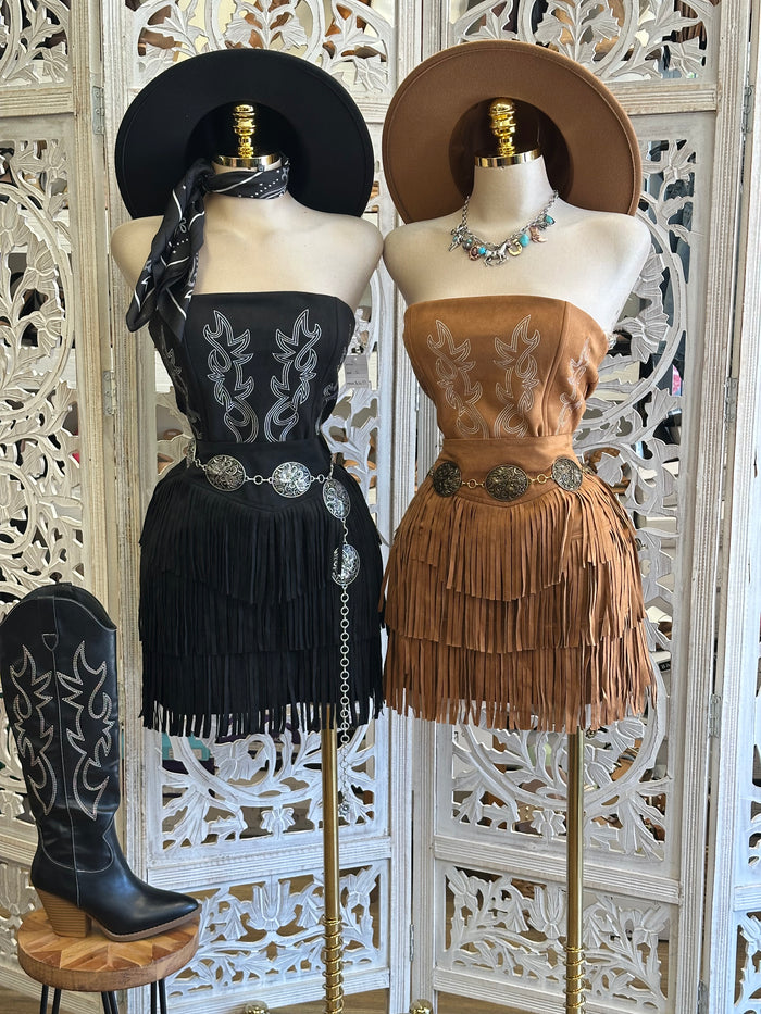 Fringe Tiered Mini Suede Skirt-No Estira , Not Stretchy