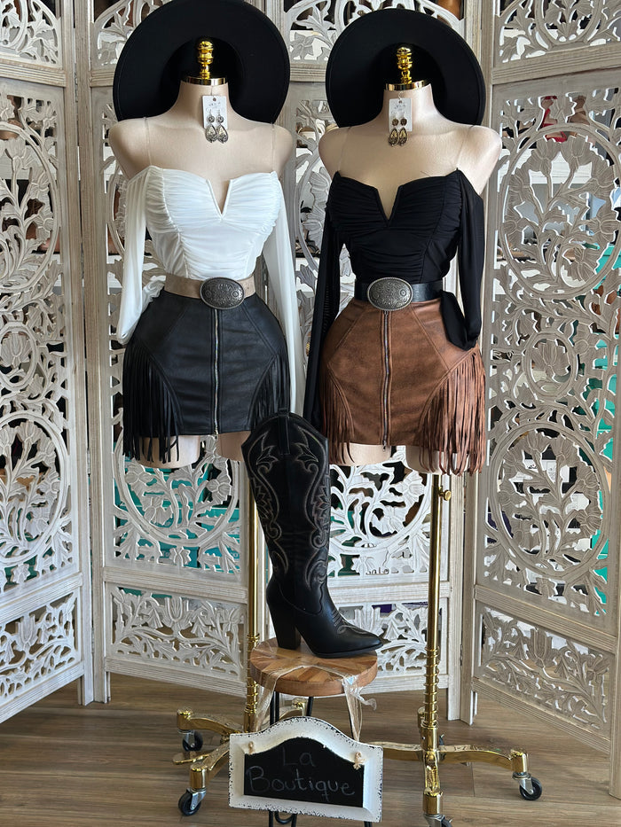 Fringe Zipper Mini Skirt-Estira, Stretchy