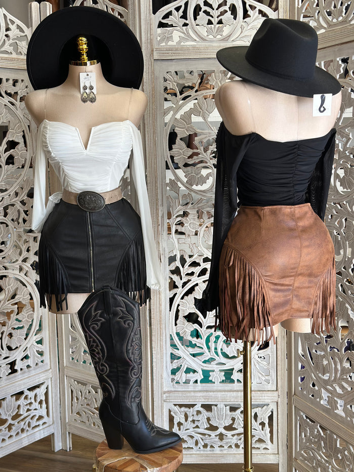 Fringe Zipper Mini Skirt-Estira, Stretchy