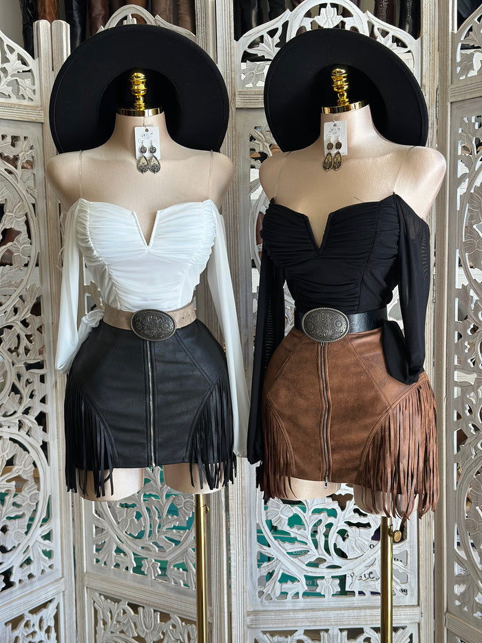 Fringe Zipper Mini Skirt-Estira, Stretchy