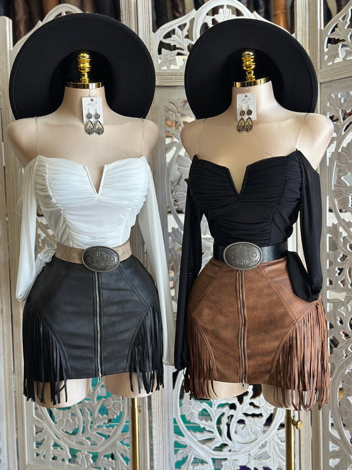 Fringe Zipper Mini Skirt-Estira, Stretchy