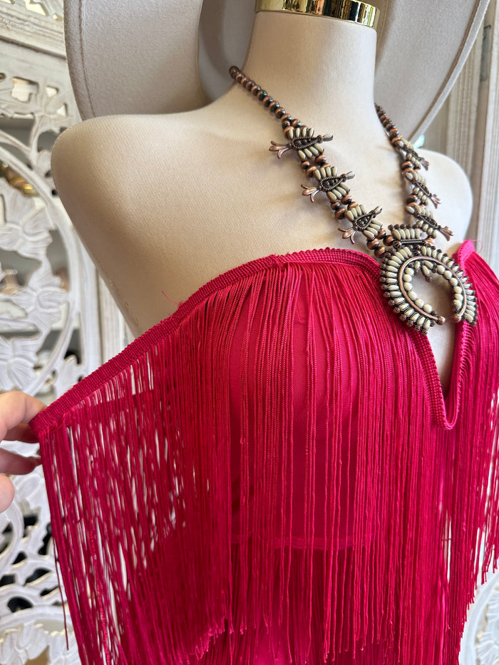 Fuchsia ￼Fringe Dress- Stretchy, Estira
