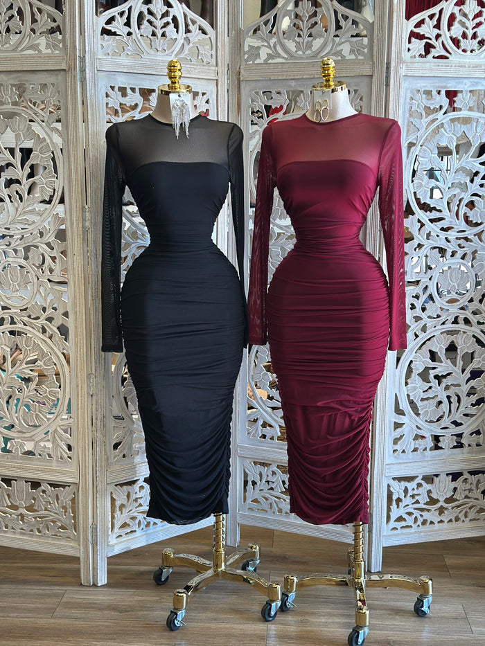 Full Mesh Ruched Dress- Stretchy,Estira