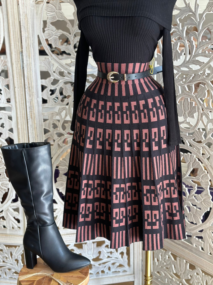 Geometric Mauve Midi Skirt-Estira, Stretchy