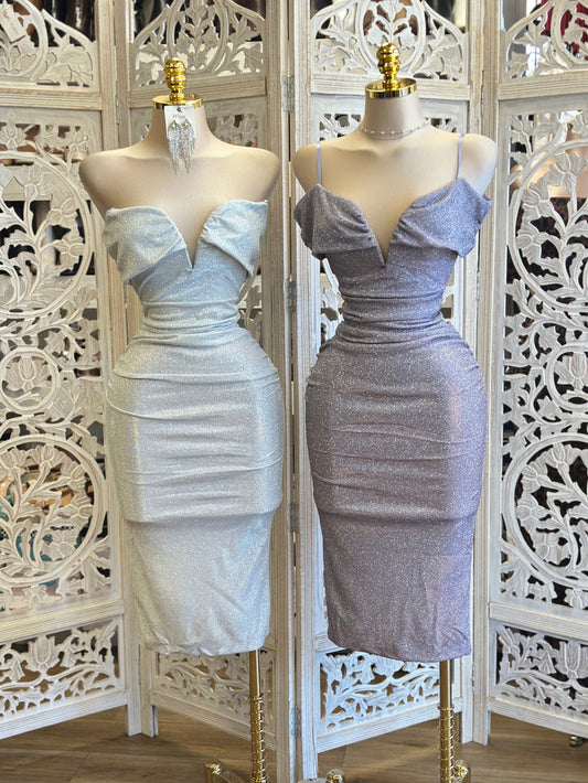 Glittery Heart line Midi Dress- Stretchy,Estira poco