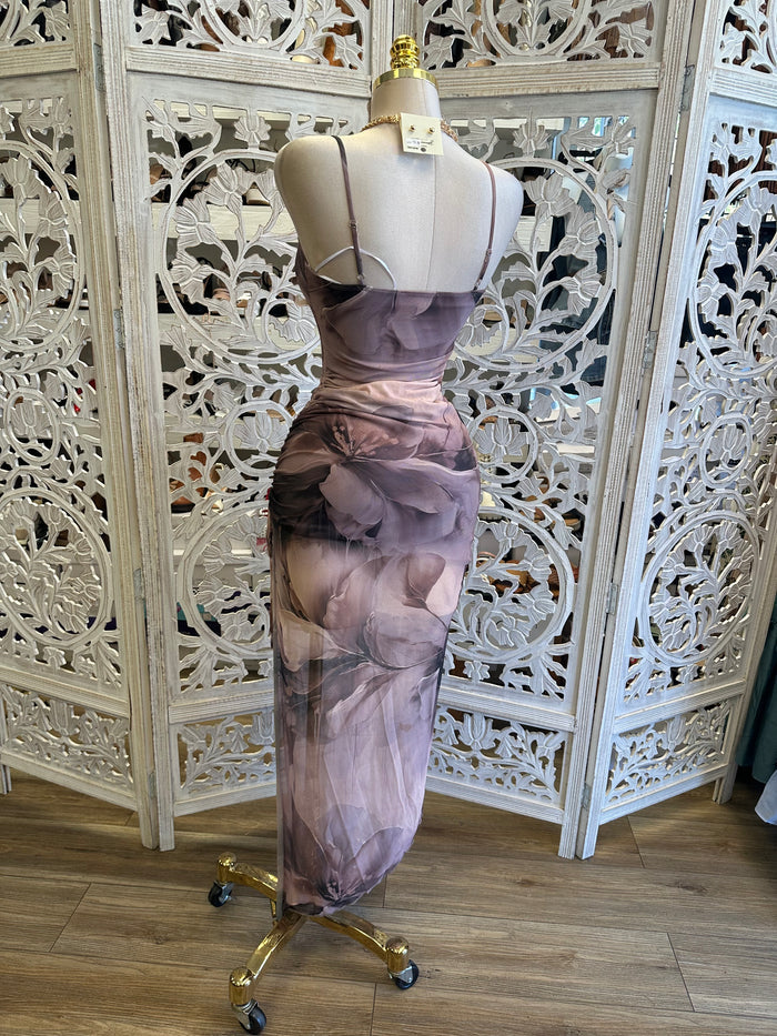 Gradient Floral Mesh Dress - Estira , Stretchy