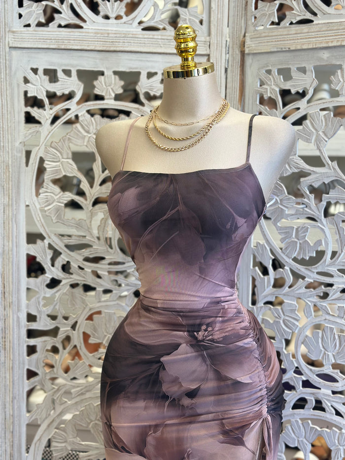 Gradient Floral Mesh Dress - Estira , Stretchy