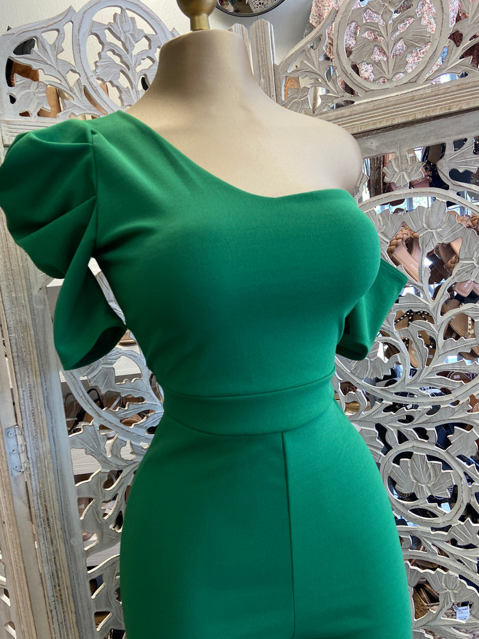 Green Puff Sleeve Jumpsuit