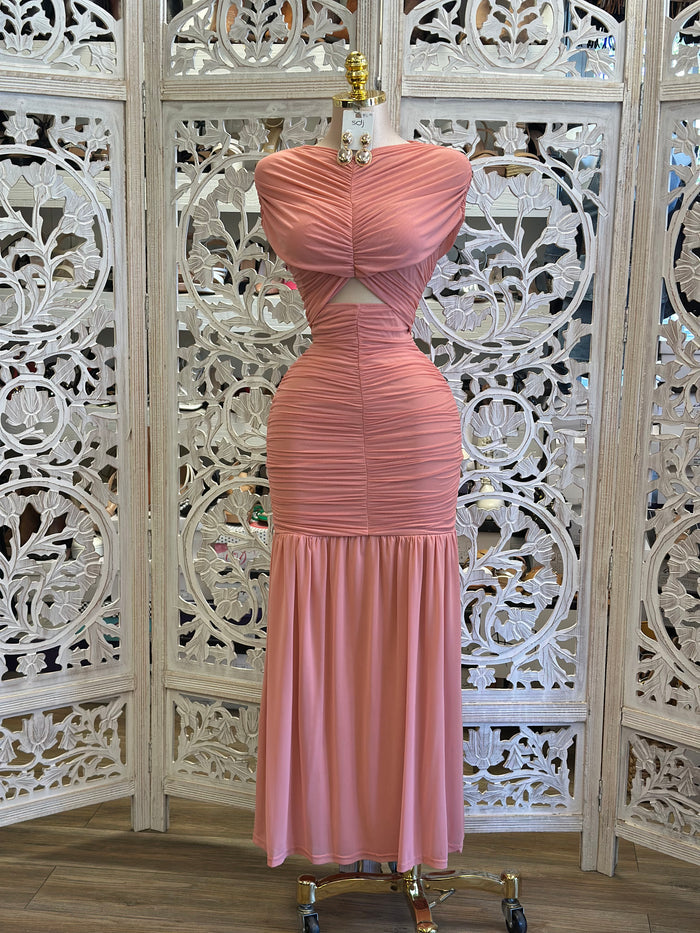 Guava Ruched Covered Evening Dress- Stretchy ,Estira