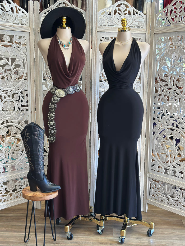 Halter Bare Back Maxi Dress- Stretchy,Estira