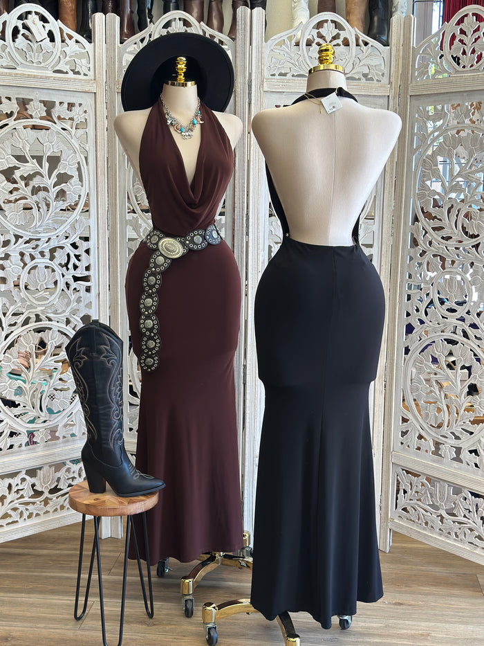 Halter Bare Back Maxi Dress- Stretchy,Estira