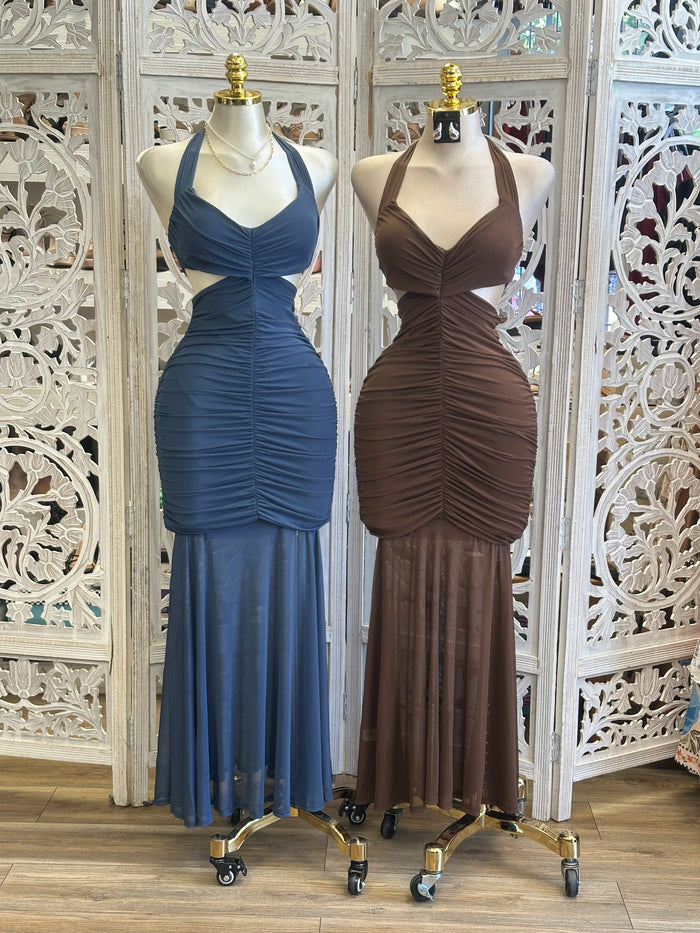 Halter Cutout Maxi Dress- Estira, Stretchy
