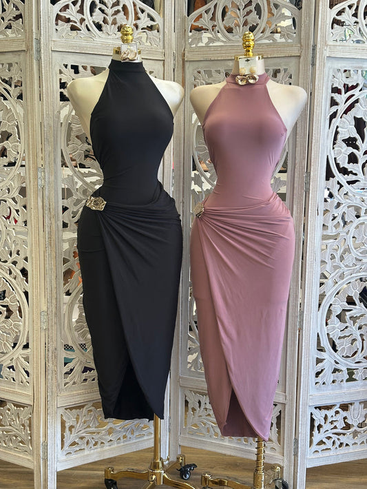 Halter Draped Dress- Estira, Stretchy