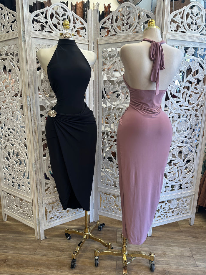 Halter Draped Dress- Estira, Stretchy