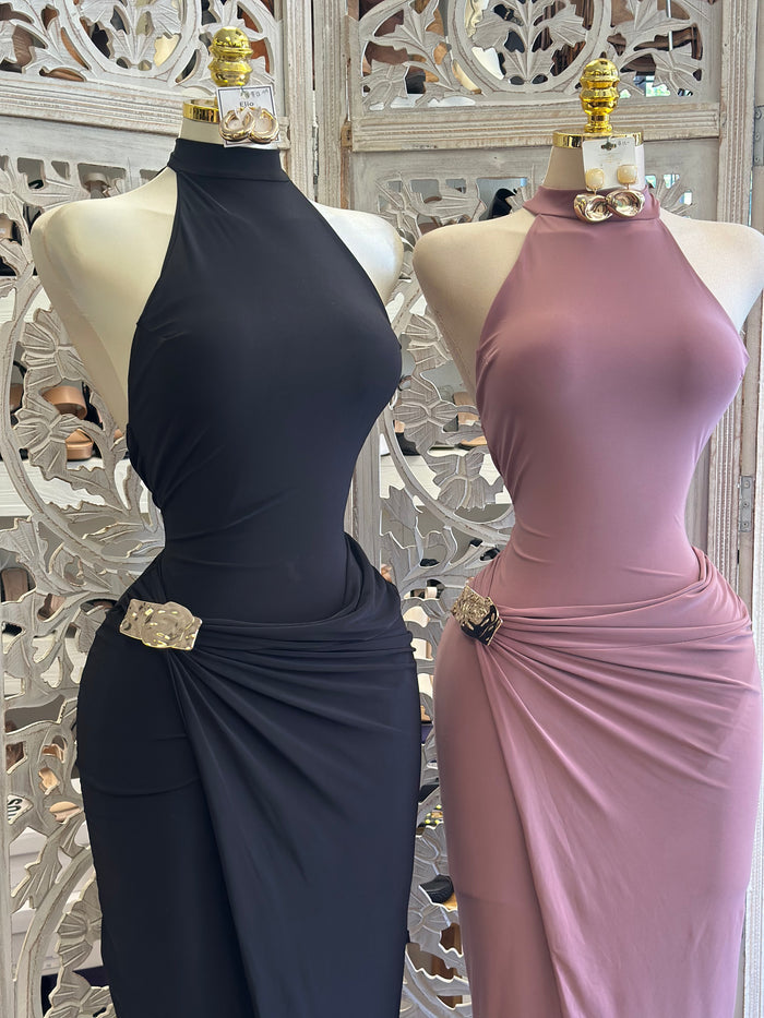 Halter Draped Dress- Estira, Stretchy