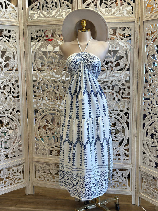 Halter Summer Pattern Maxi Dress-Estira, Stretchy